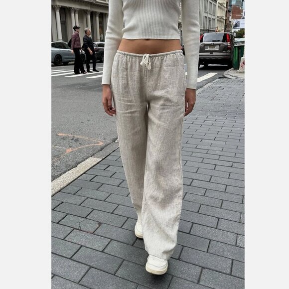 Brandy Melville Anastasia Stripe Linen Pants Wide Leg Drawstring Womens One Size - Picture 1 of 6